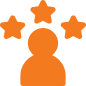 Orange icon of a person with three stars above their head, indicating excellence or achievement.